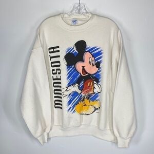 Vintage Velva Sheen Mickey Mouse Minnesota White Crewneck Sweatshirt Size XL